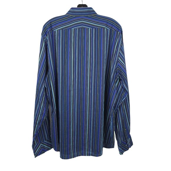 Express Modern Fit Long Sleeve Button Up Shirt Mens XL Blue Stripe Cotton - Picture 2 of 7